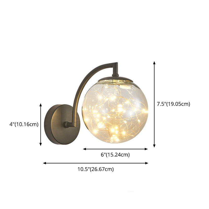 Modern Luxury LED Wall Sconce Wrought Iron Globe Wall Lamp with Glass Shade