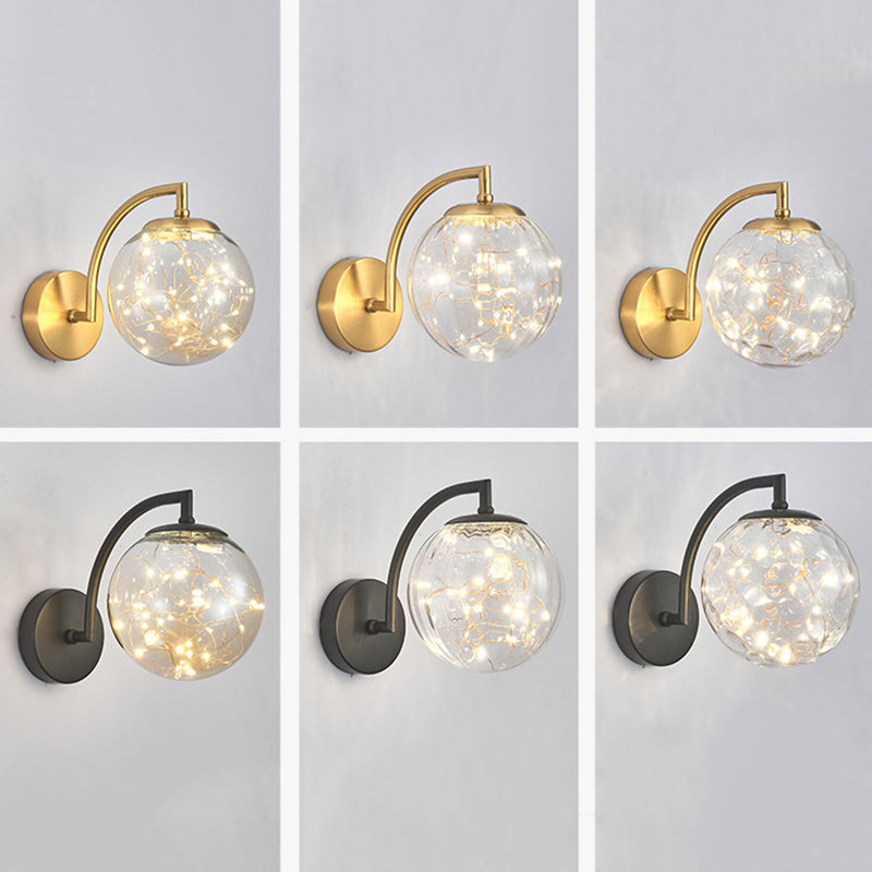 Modern Luxury LED Wall Sconce Wrought Iron Globe Wall Lamp with Glass Shade