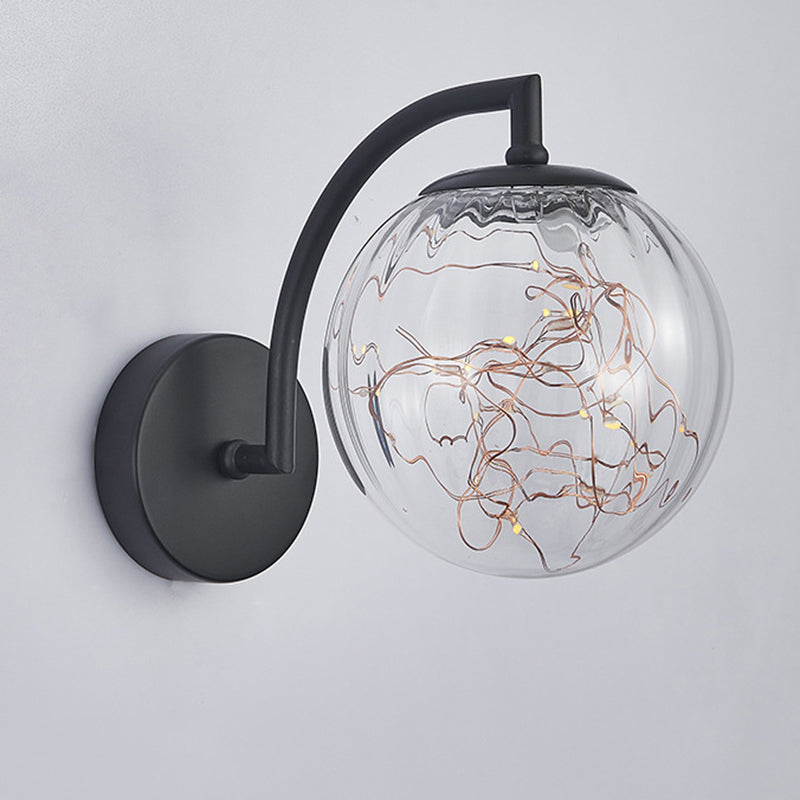 Modern Luxury LED Wall Sconce Wrought Iron Globe Wall Lamp with Glass Shade
