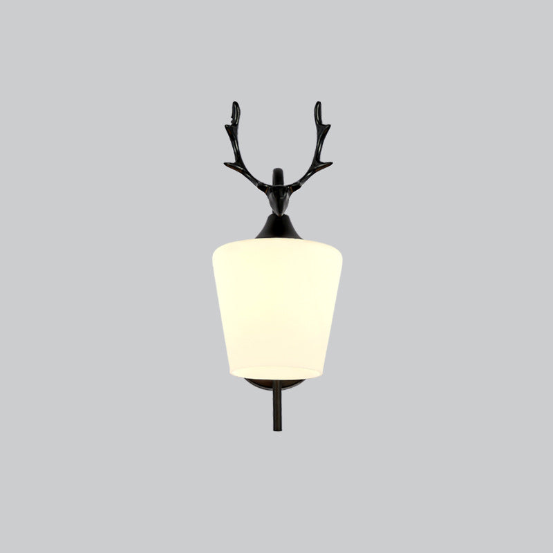Modern Creative Antler Wall Lamp Wrought Iron Wall Sconce with White Glass Shade