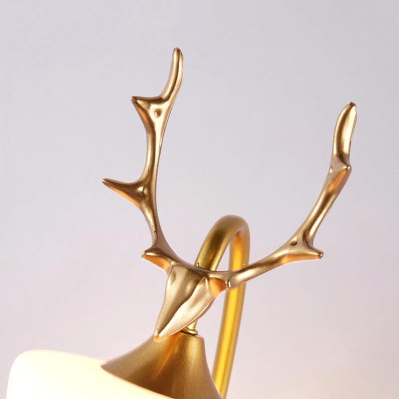 Modern Creative Antler Wall Lamp Wrought Iron Wall Sconce with White Glass Shade
