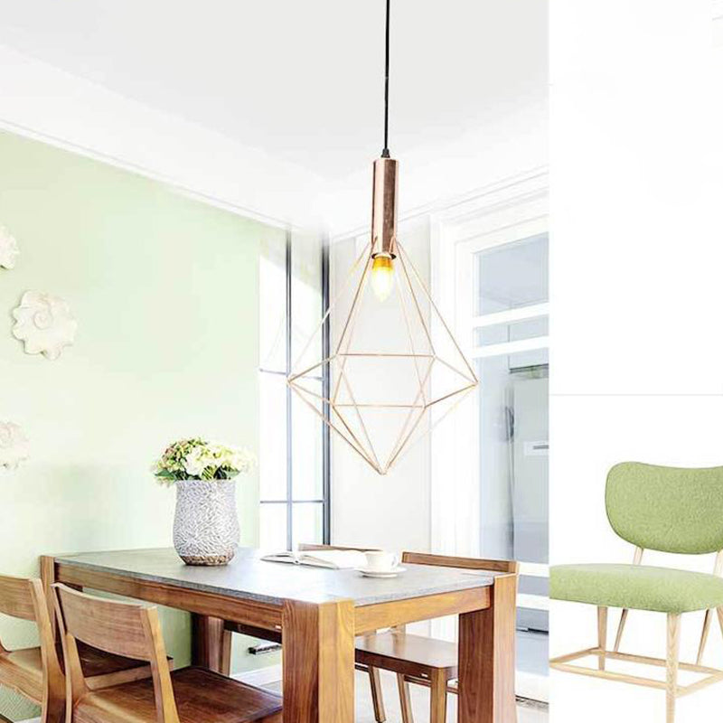 Rose Gold Geometric Hanging Lighting Contemporary 1 Bulb Metal Pendant Light Kit