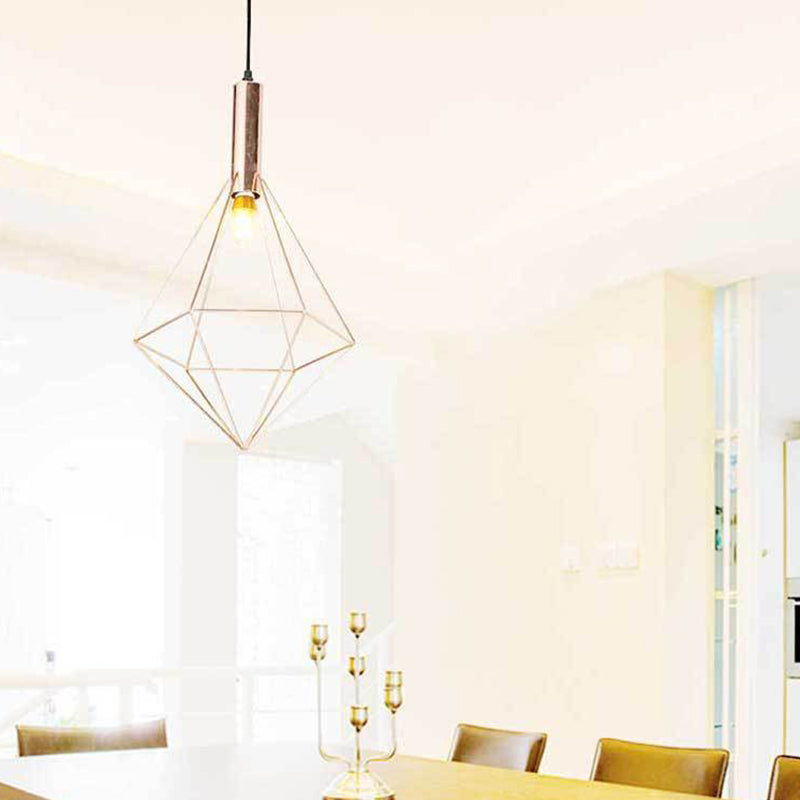 Rose Gold Geometric Hanging Lighting Contemporary 1 Bulb Metal Pendant Light Kit