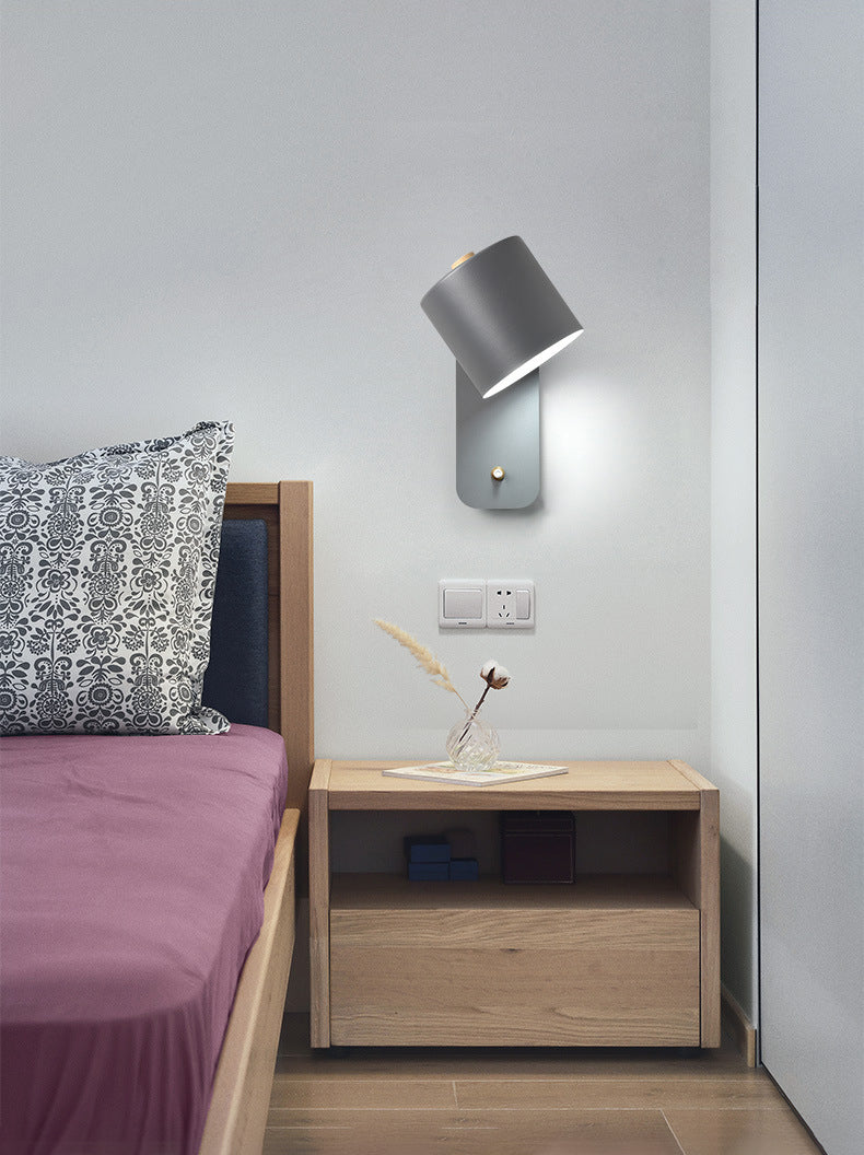 Bedroom Wall Mounted Light Fixture Nordic Style Wall Sconce Lighting with Cylinder Metal Shade