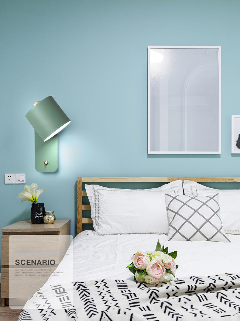 Bedroom Wall Mounted Light Fixture Nordic Style Wall Sconce Lighting with Cylinder Metal Shade