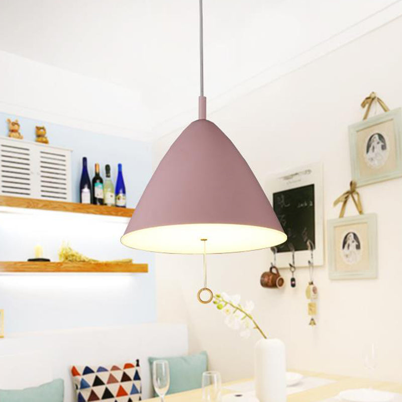 Contemporary 1 Bulb Hanging Lighting Pink Conical Ceiling Pendant Light with Metal Shade