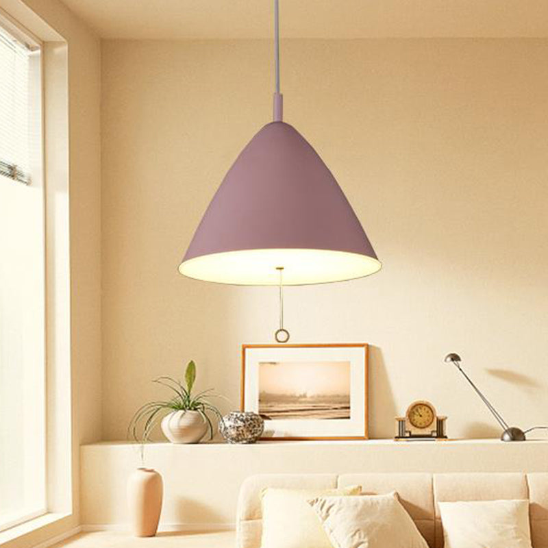Contemporary 1 Bulb Hanging Lighting Pink Conical Ceiling Pendant Light with Metal Shade