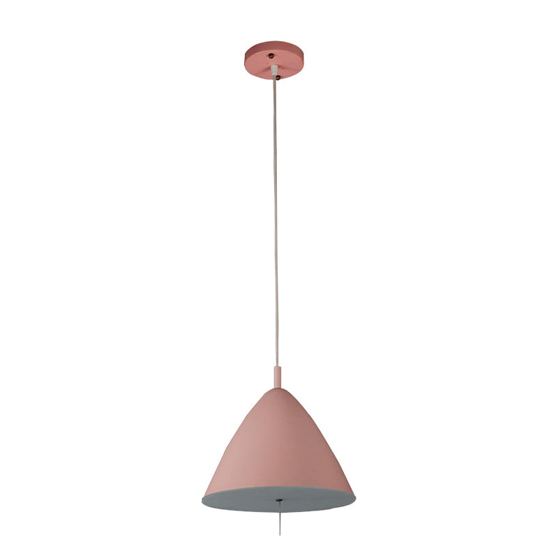 Contemporary 1 Bulb Hanging Lighting Pink Conical Ceiling Pendant Light with Metal Shade