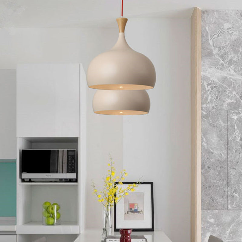 Bowl Ceiling Lamp Modernism Metal 1 Head Brown Hanging Light Fixture with Wood Cap