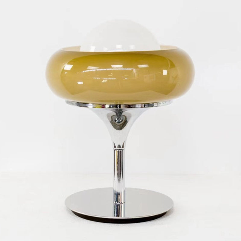 Lampada da tavolo a forma di bocciolo in vetro marrone chiaro Lampada da notte contemporanea con 1 lampadina con finitura cromata per soggiorno