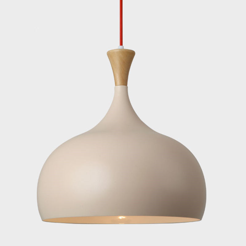 Bowl Ceiling Lamp Modernism Metal 1 Head Brown Hanging Light Fixture with Wood Cap