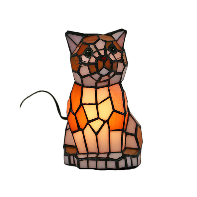 Orange Cat Shaped Table Lamp Creative Tiffany Style 1-Light Handcrafted Glass Night Light
