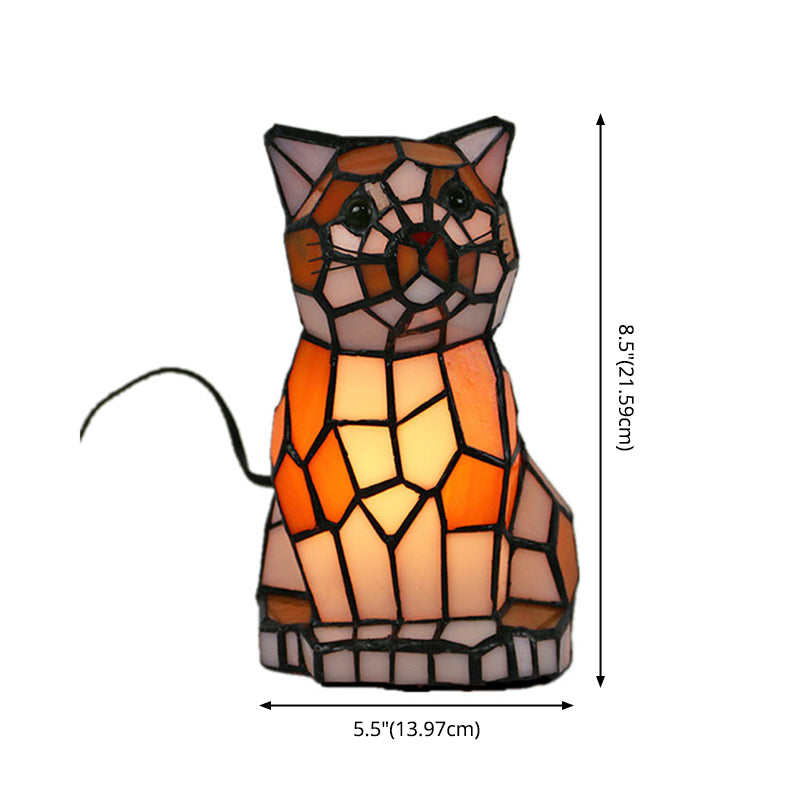 Orange Cat Shaped Table Lamp Creative Tiffany Style 1-Light Handcrafted Glass Night Light