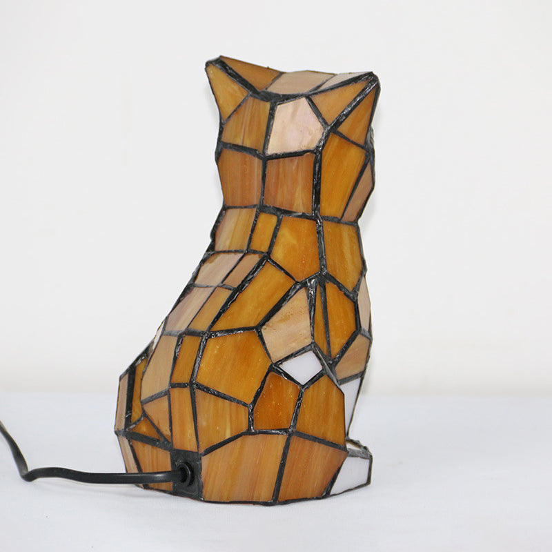 Orange Cat Shaped Table Lamp Creative Tiffany Style 1-Light Handcrafted Glass Night Light