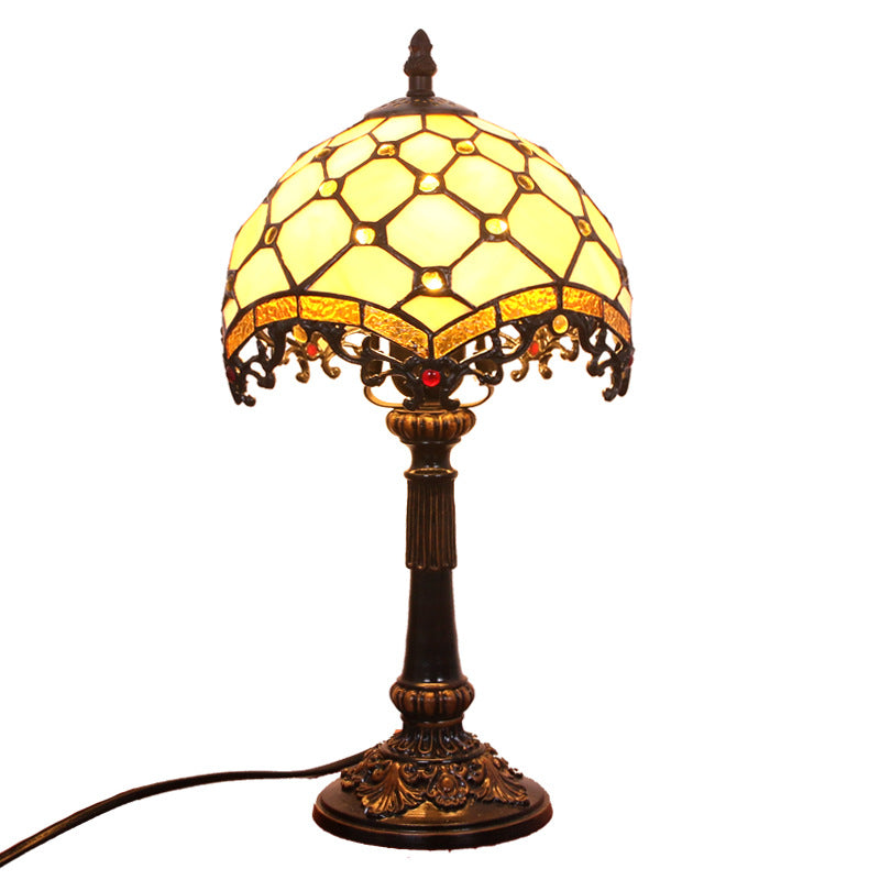 Lampada da comodino barocca con perline Lampada da tavolo in vetro artistico colorato a lampadina singola in beige