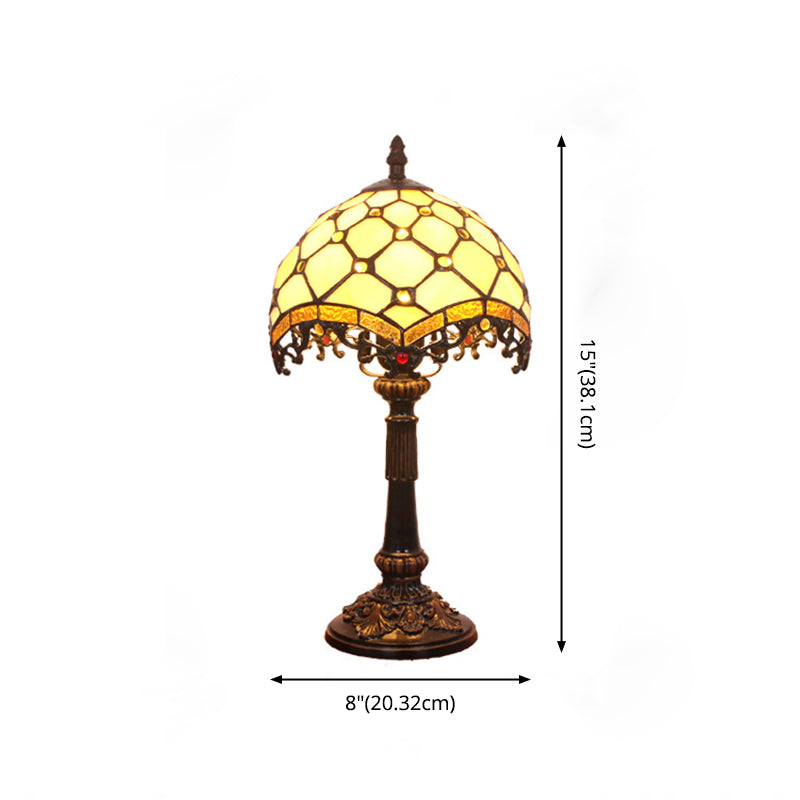 Lampada da comodino barocca con perline Lampada da tavolo in vetro artistico colorato a lampadina singola in beige