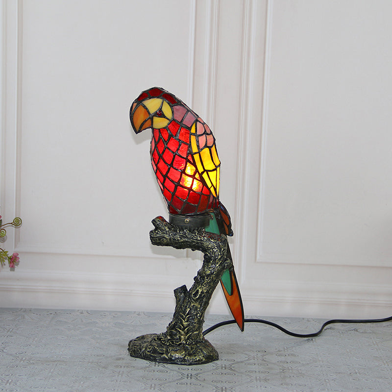 Tiffany Parrot Table Lamp 1 Bulb Handcrafted Stained Glass Night Stand Light for Bedroom