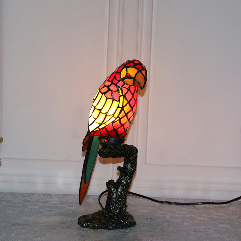 Tiffany Parrot Table Lamp 1 Bulb Handcrafted Stained Glass Night Stand Light for Bedroom