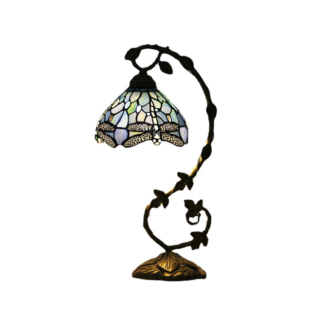 Weathered Bronze Gooseneck Table Lamp Traditional Stained Glass 1 Bulb Bedroom Night Light