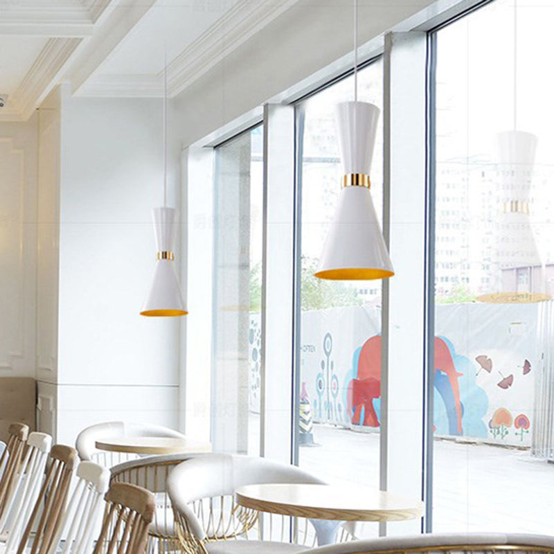 Contemporary Tapered Pendant Lighting Metal 1 Bulb Ceiling Suspension Lamp in Black/White