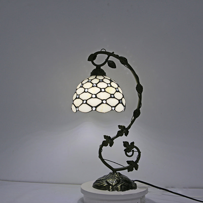 Weathered Bronze Gooseneck Table Lamp Traditional Stained Glass 1 Bulb Bedroom Night Light