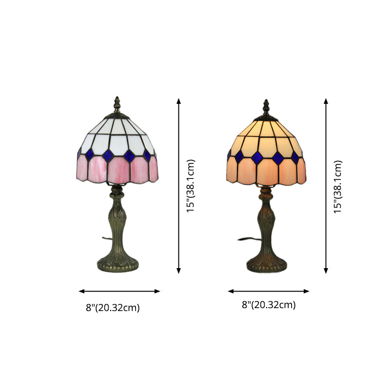 Umbrella Shaped Stained Glass Nightstand Lamp Vintage 1-Bulb Table Light for Living Room