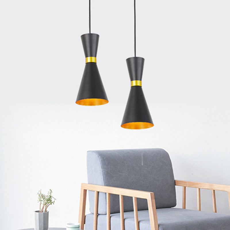 Contemporary Tapered Pendant Lighting Metal 1 Bulb Ceiling Suspension Lamp in Black/White