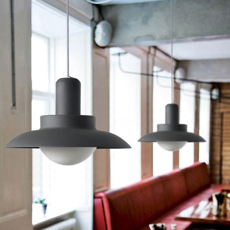 Flat Hanging Light Modernist Metal 1 Head Grey Suspended Lighting Fixture in Warm/White Light