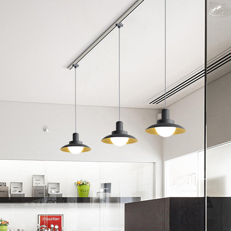 Flat Hanging Light Modernist Metal 1 Head Grey Suspended Lighting Fixture in Warm/White Light