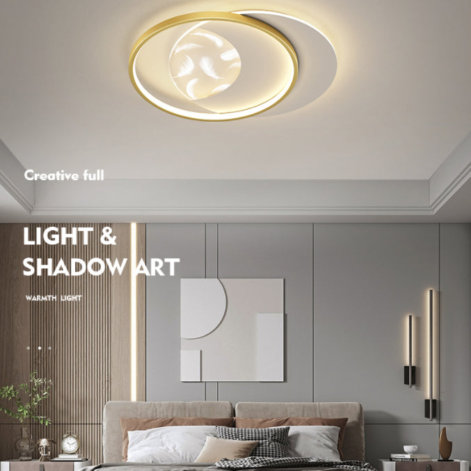 Modern Creative Circular LED Ceiling Light Wrought Iron Feather Flush Mount with Acrylic Shade