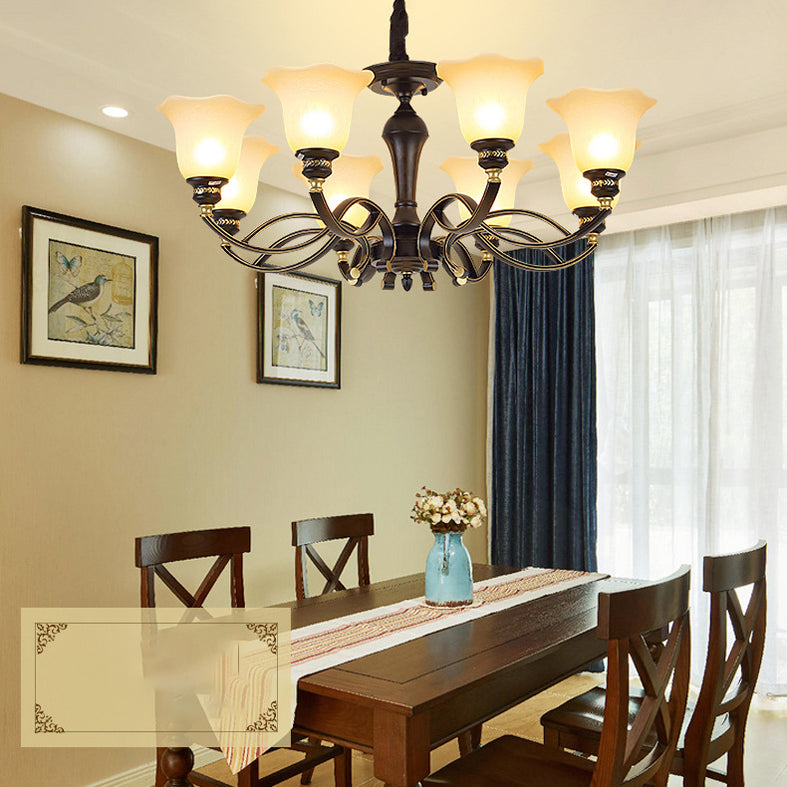 Bell-Shaped Shade Chandelier Light Fixture Traditional White Glass Pendant Lighting for Restaurant