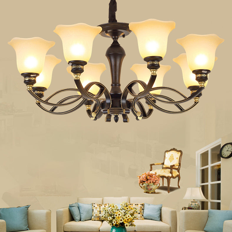 Bell-Shaped Shade Chandelier Light Fixture Traditional White Glass Pendant Lighting for Restaurant