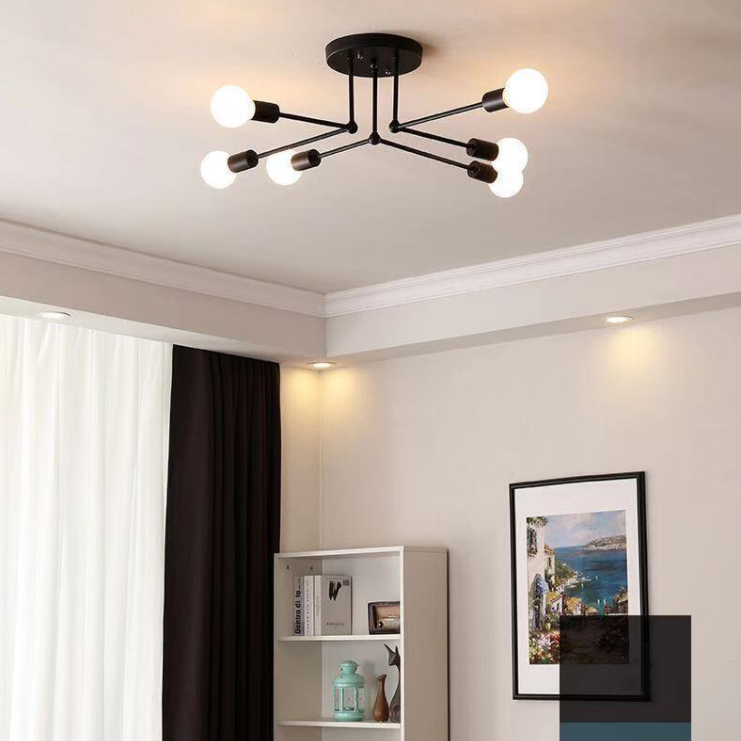 Metallic Semi Flush Light Fixtures Exposed Bulb Modern Bedroom Ceiling Flush Mount Lights