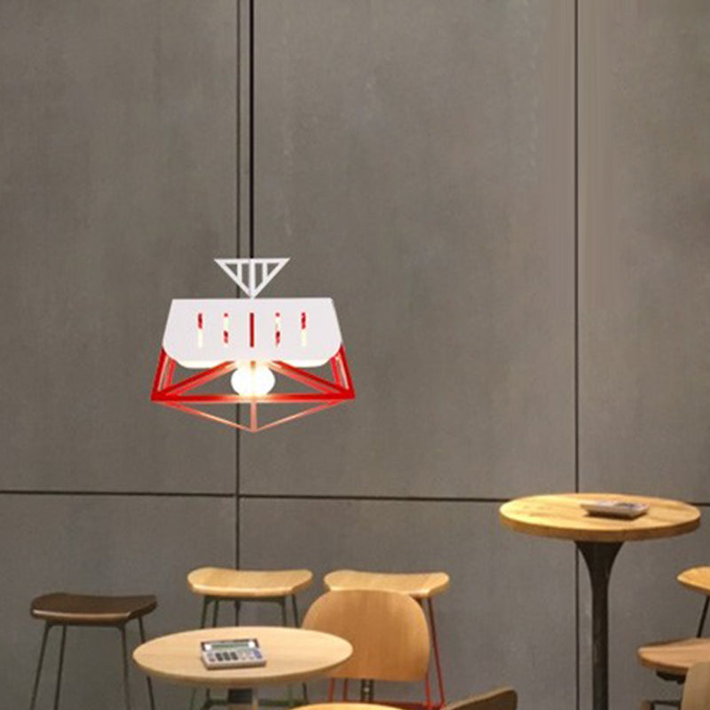 Metal Geometric Pendant Lighting Modernist 1 Head Black/Red Hanging Light Fixture for Bedroom