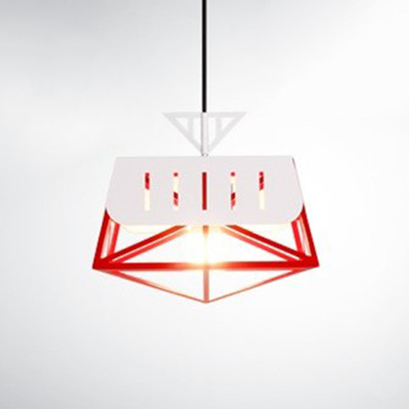 Metal Geometric Pendant Lighting Modernist 1 Head Black/Red Hanging Light Fixture for Bedroom