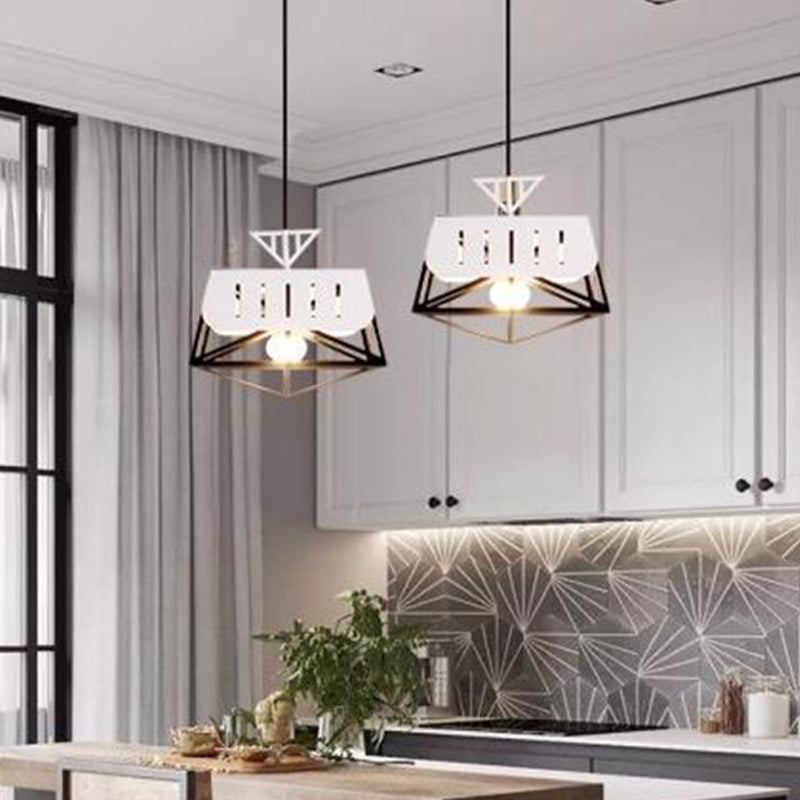 Metal Geometric Pendant Lighting Modernist 1 Head Black/Red Hanging Light Fixture for Bedroom