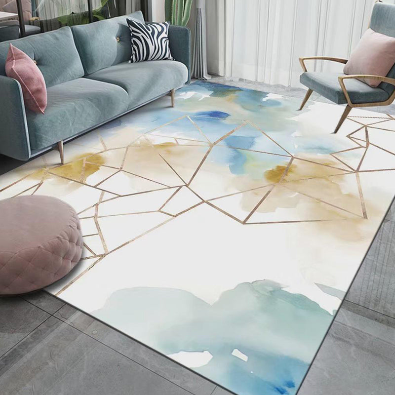 Contemporary Abstract Indoor Rug Trendy Polyester Carpet Non-Slip Backing Rug for Living Room