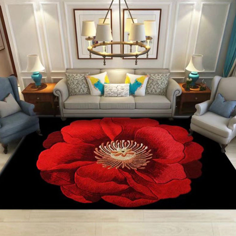 Flower and Feather Pattern Rug Trendy Polyester Carpet Non-Slip Backing Carpet for Home Decor