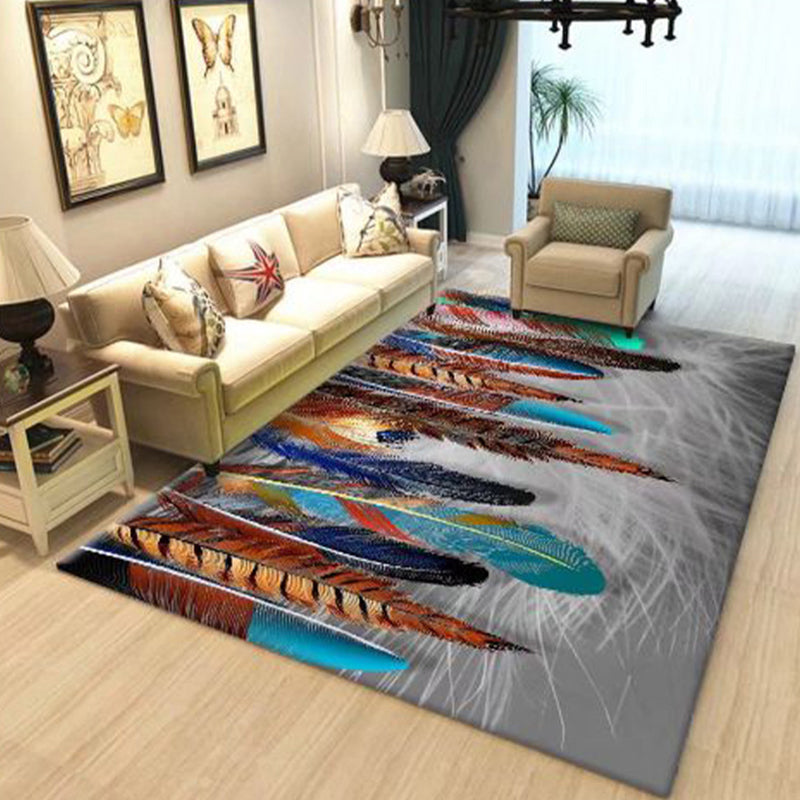 Flower and Feather Pattern Rug Trendy Polyester Carpet Non-Slip Backing Carpet for Home Decor