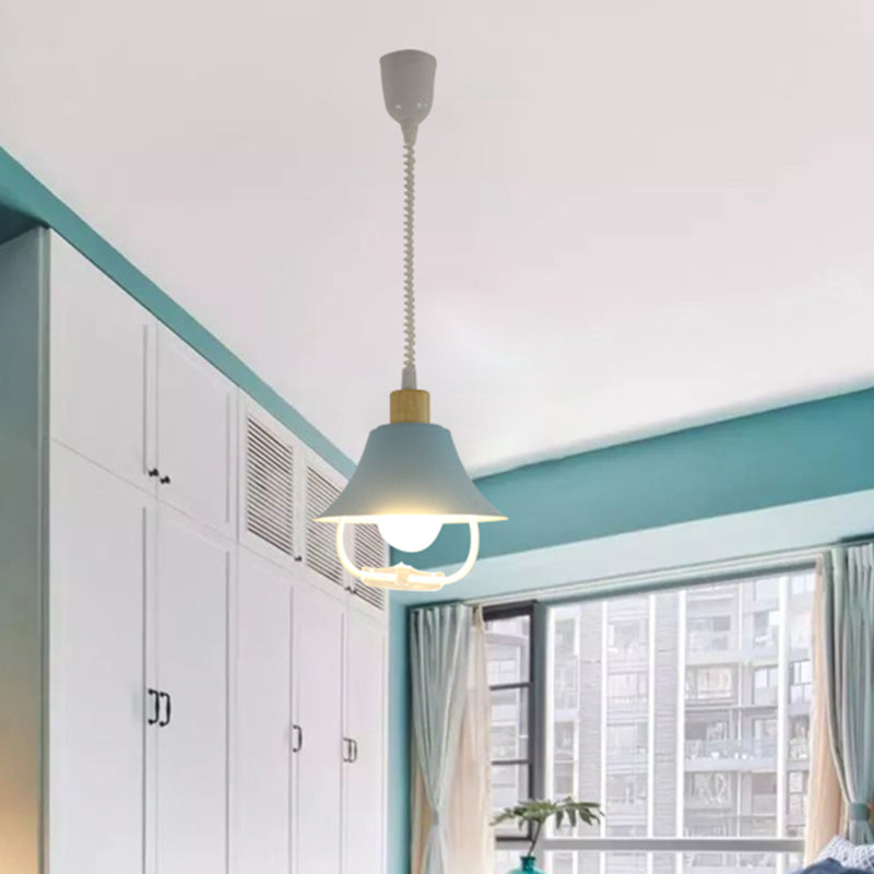 Contemporary Wide Flare Hanging Lighting Metal 1 Head Pendant Light Fixture in Blue/Yellow
