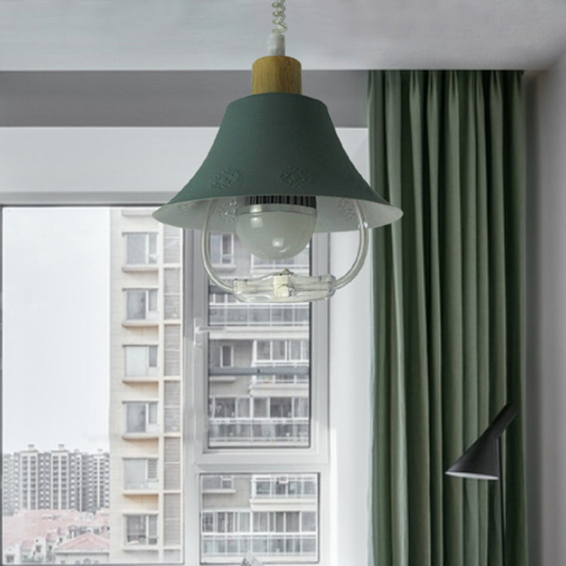 Contemporary Wide Flare Hanging Lighting Metal 1 Head Pendant Light Fixture in Blue/Yellow