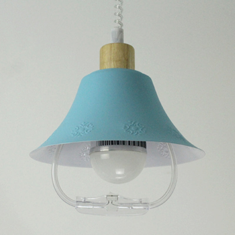 Contemporary Wide Flare Hanging Lighting Metal 1 Head Pendant Light Fixture in Blue/Yellow