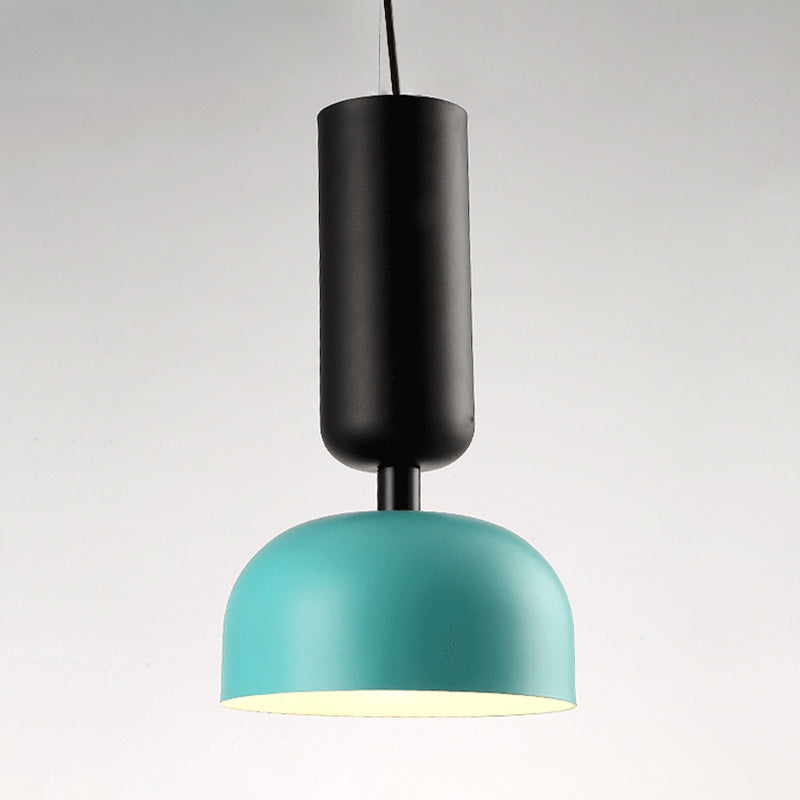 Metal Domed Pendant Light Contemporary 1 Head Suspended Lighting Fixture in Pink/Green