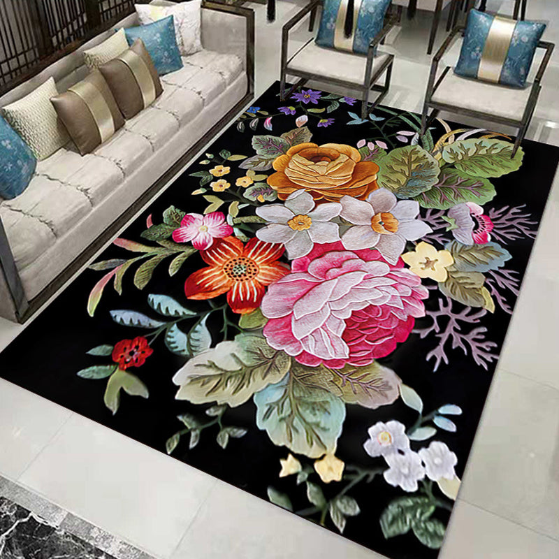 Brightly Colored Modern Rug Luxury Floral Print Rug Non-Slip Backing Carpet for Home Decoration