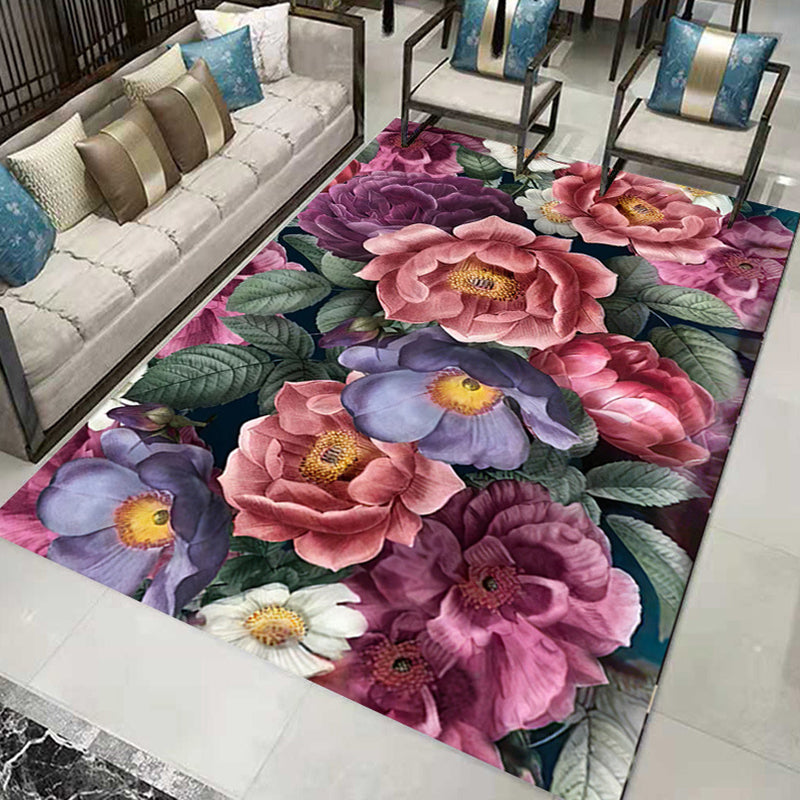 Brightly Colored Modern Rug Luxury Floral Print Rug Non-Slip Backing Carpet for Home Decoration