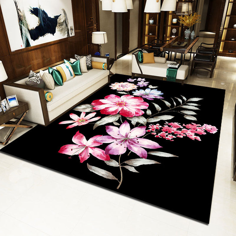 Brightly Colored Modern Rug Luxury Floral Print Rug Non-Slip Backing Carpet for Home Decoration