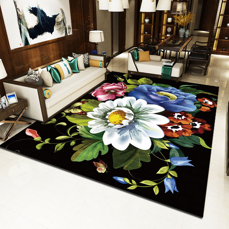 Brightly Colored Modern Rug Luxury Floral Print Rug Non-Slip Backing Carpet for Home Decoration
