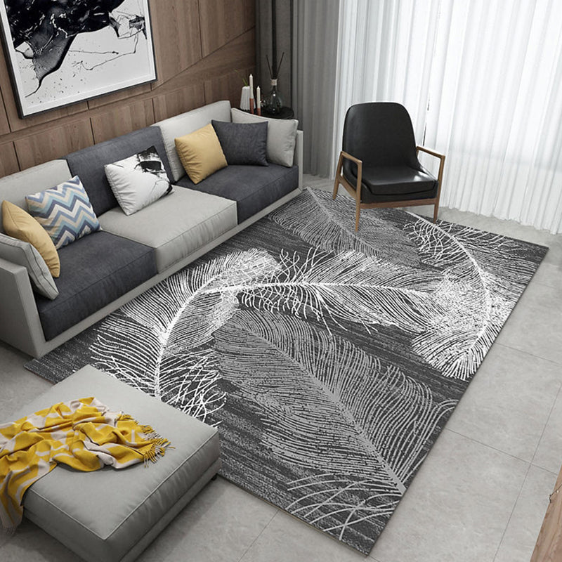 Multicolored Feather Pattern Rug Funky Polyester Carpet Anti-Slip Backing Carpet for Home Decor