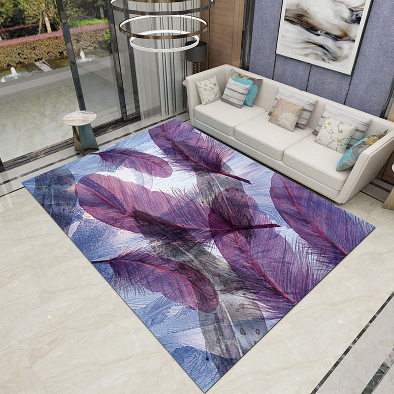 Multicolored Feather Pattern Rug Funky Polyester Carpet Anti-Slip Backing Carpet for Home Decor