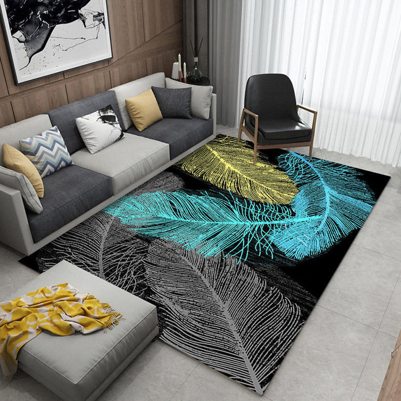 Multicolored Feather Pattern Rug Funky Polyester Carpet Anti-Slip Backing Carpet for Home Decor
